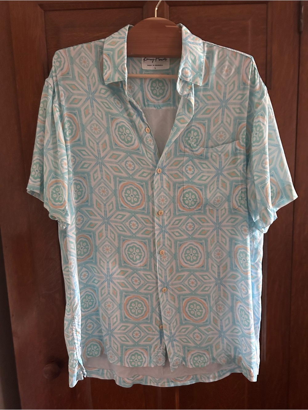 Kenny Flowers Light Blue Geo-Print Short-Sleeve Button-Up